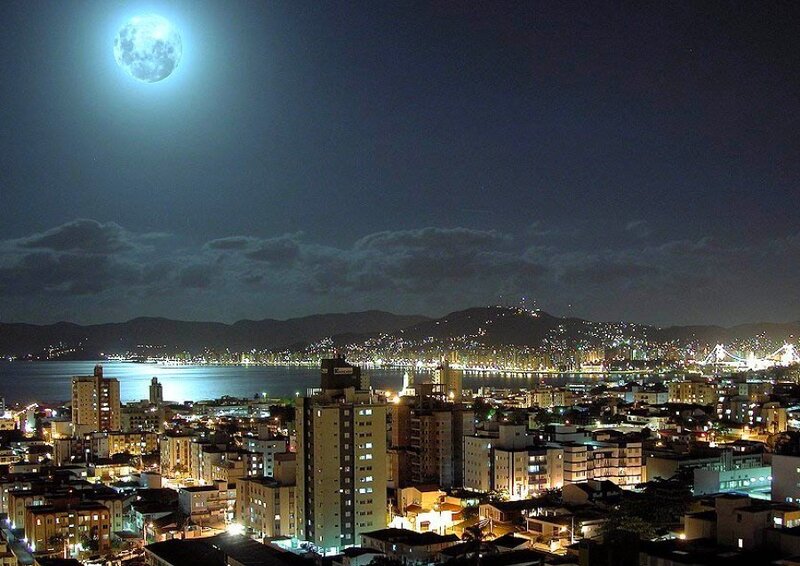 Night view of city with full moon