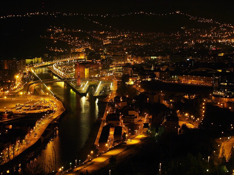 night view of city with river