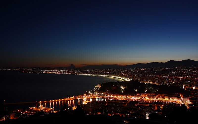 night view of coastal city