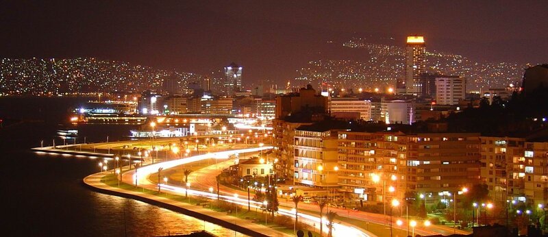 night view of coastal city