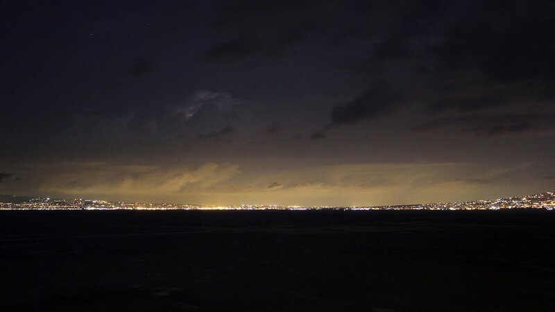 night view of coastal city