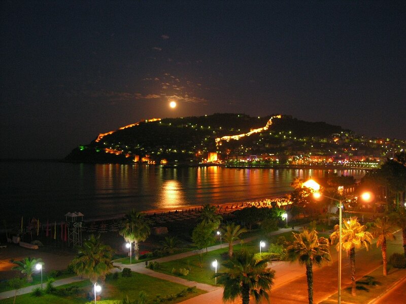 night view of coastal city