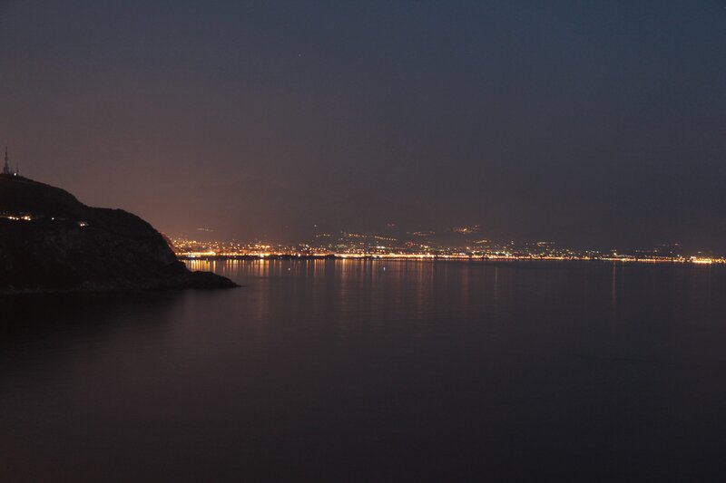 night view of coastal city