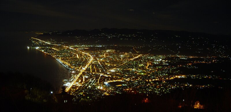 night view of coastal city