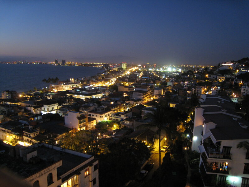 night view of coastal city