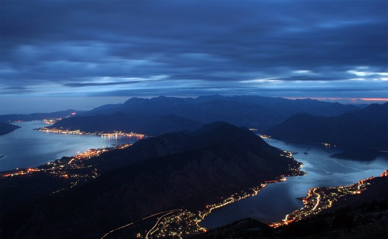 night view of coastal mountains