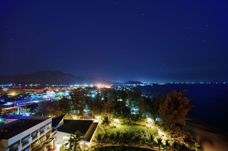 night view of coastal town
