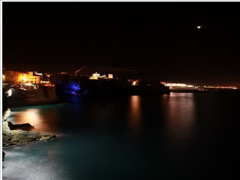night view of coastal town