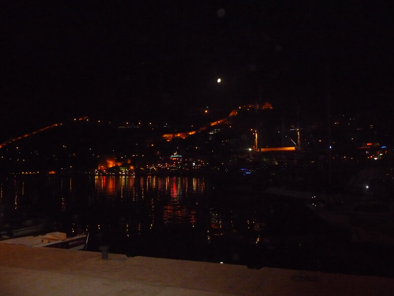 night view of coastal town