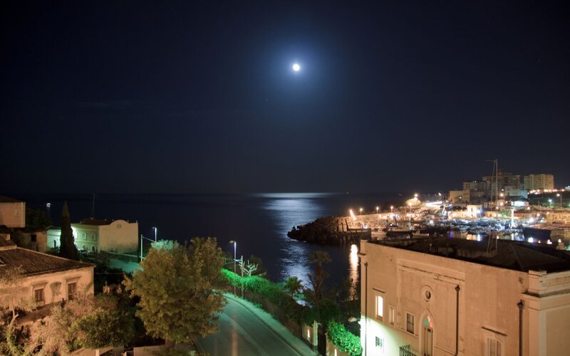 night view of coastal town