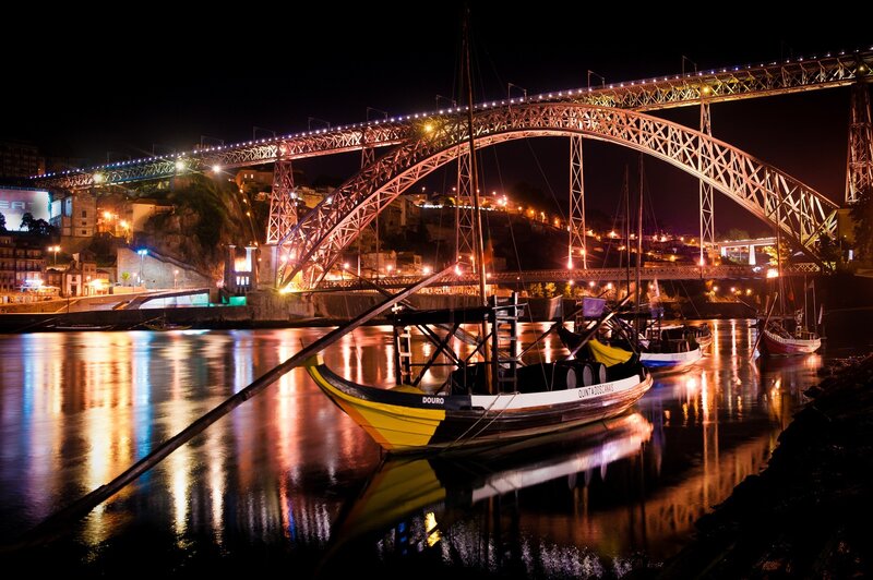 Night view of Douro River boats