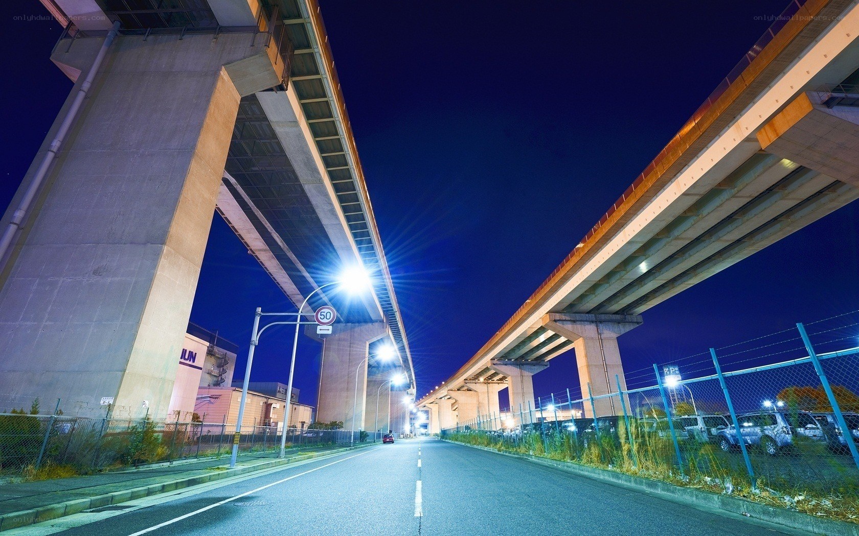 Night view of elevated highways