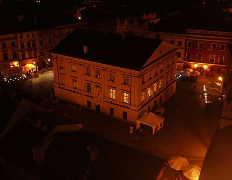 night view of historic building