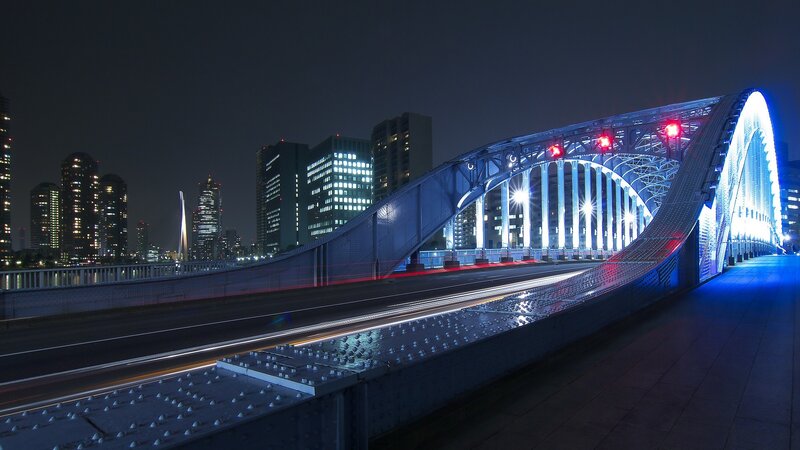 Night view of illuminated bridge