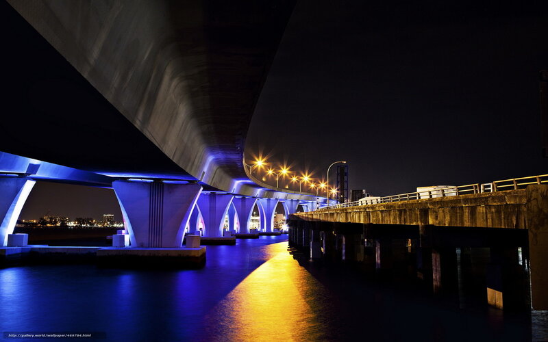 Night view of illuminated bridge