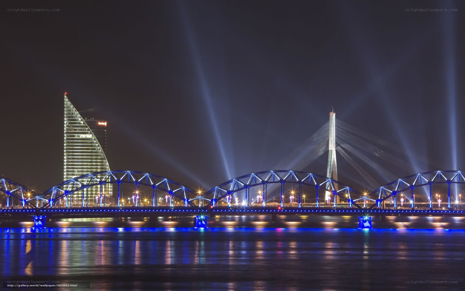Night view of illuminated bridges