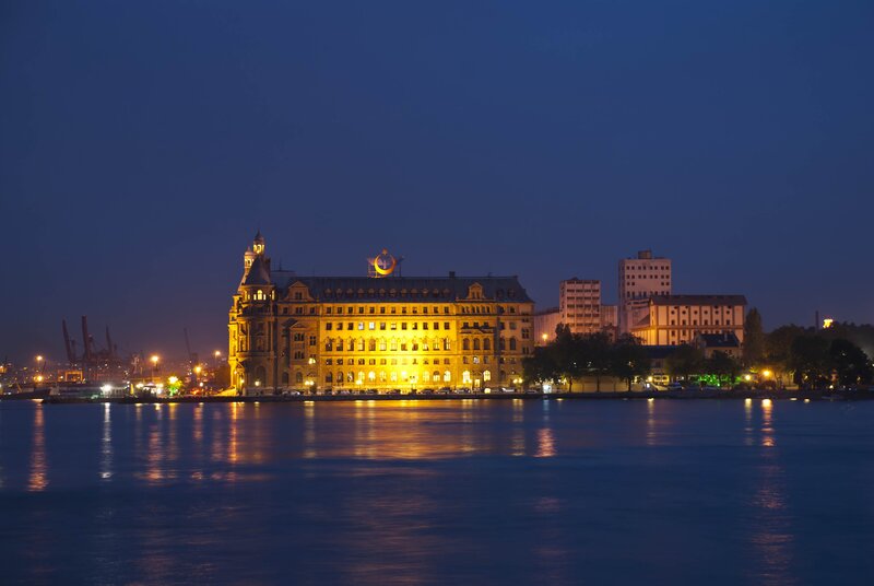 night view of illuminated building