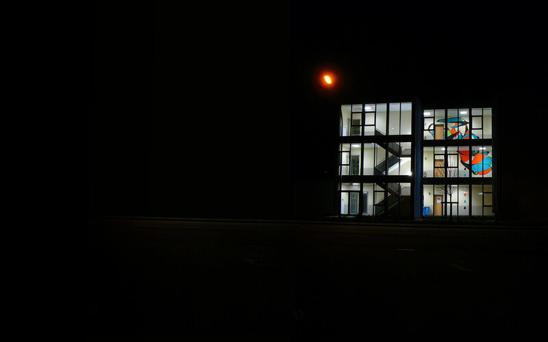 Night view of illuminated building
