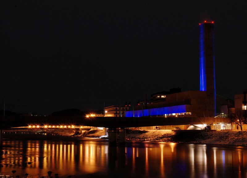 Night view of industrial building