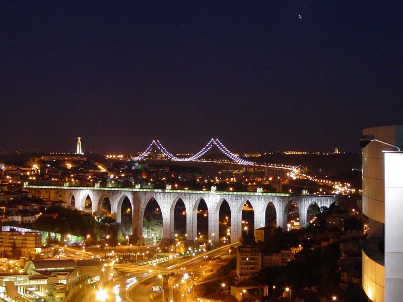 Night view of Lisbon bridges
