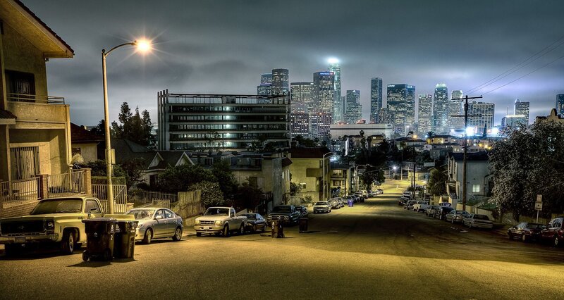 Night view of Los Angeles skyline
