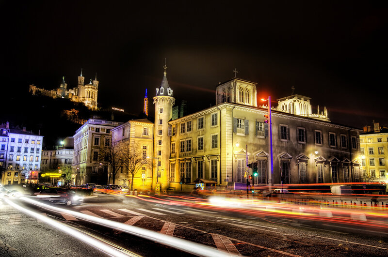 Night view of Lyon cityscape