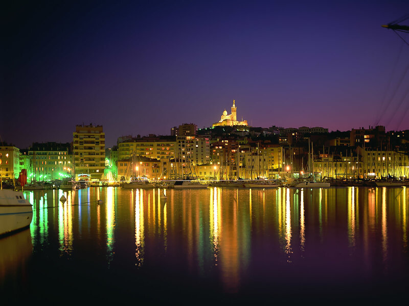 night view of marseille harbor