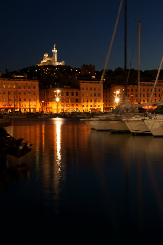 night view of marseille harbor