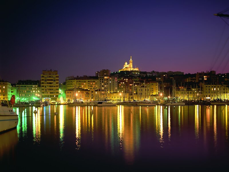 Night view of Marseille harbor