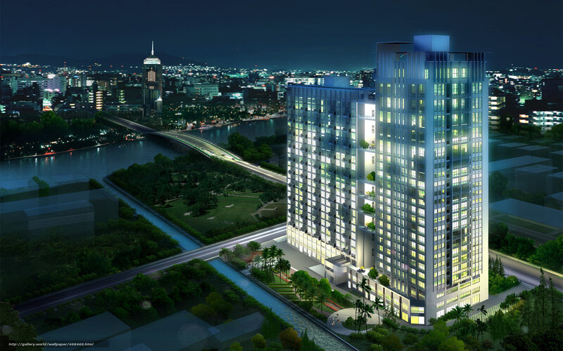 Night view of modern city skyscrapers