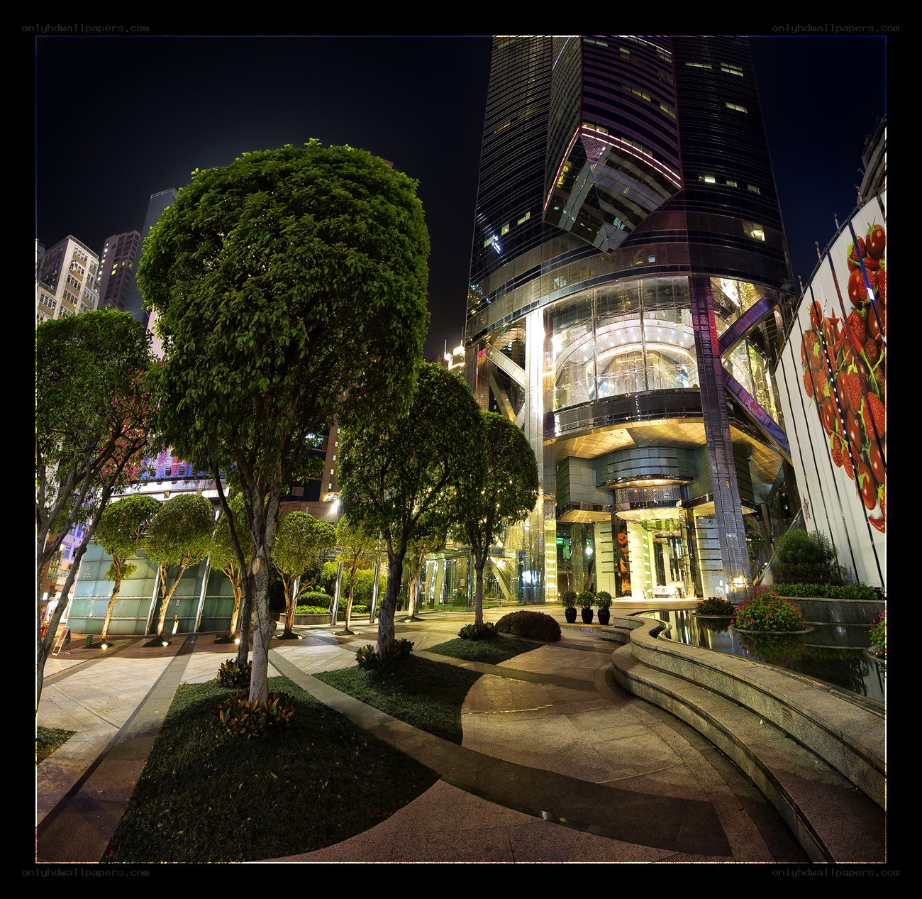 Night view of modern skyscraper