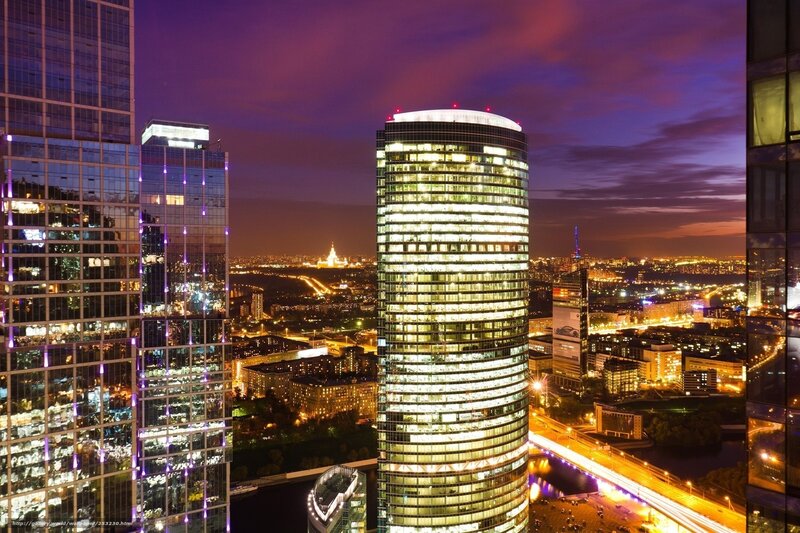 Night view of Moscow skyscrapers
