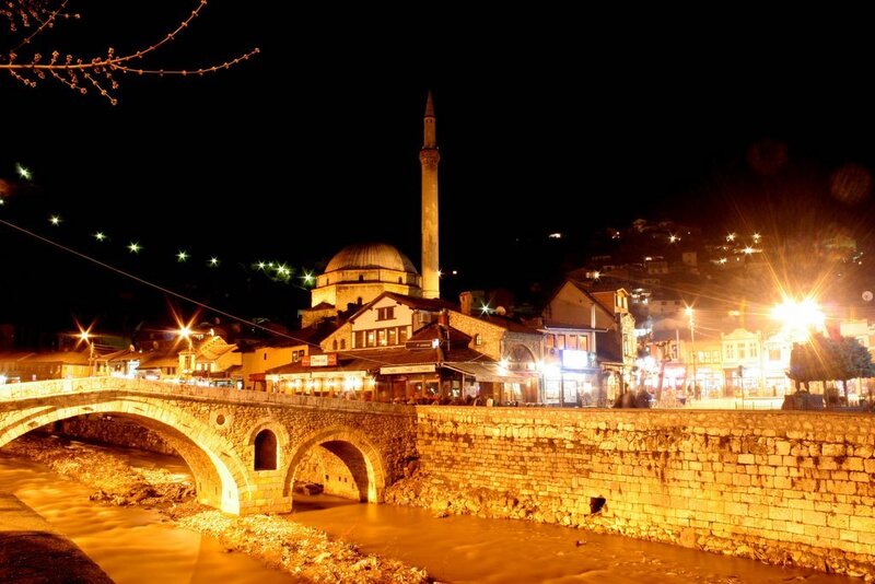 Night view of Mostar Bridge