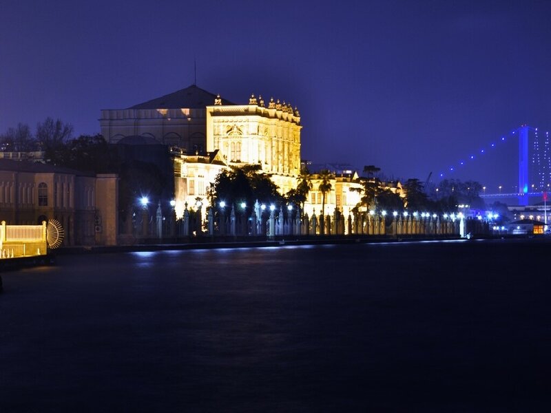 night view of palace and bridge
