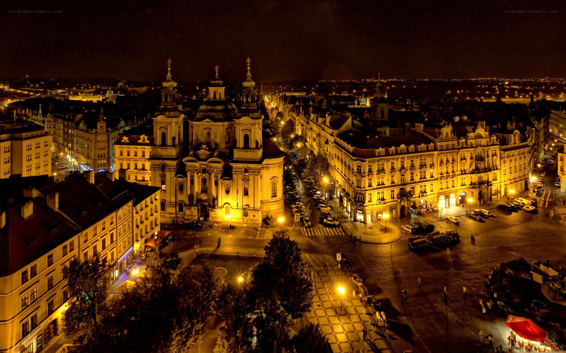 night view of prague square