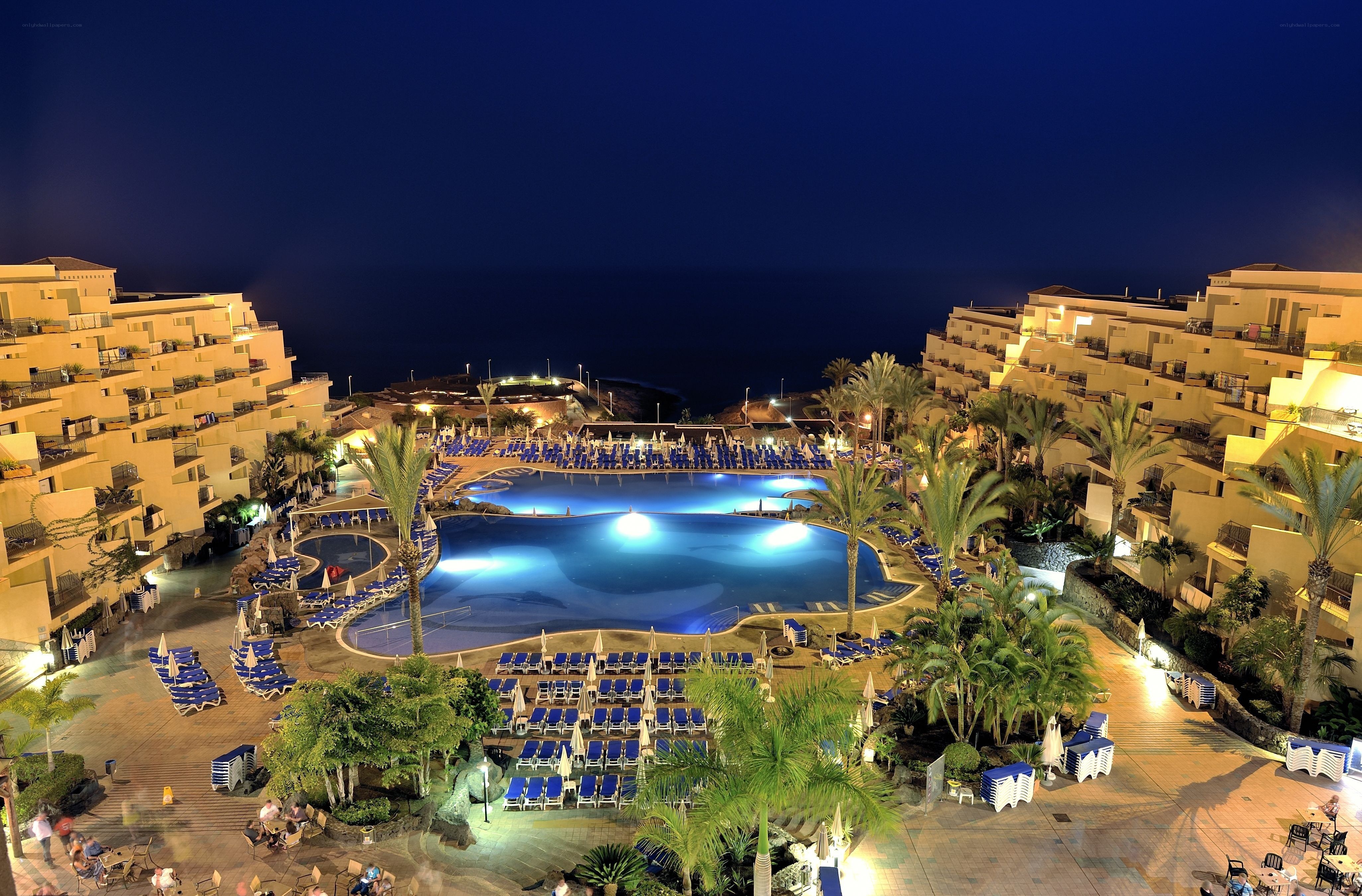 night view of resort pool