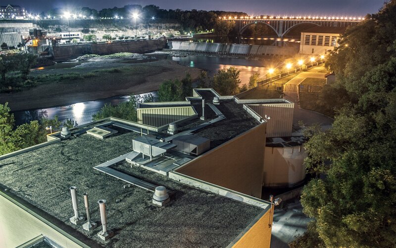 Night view of river and dam