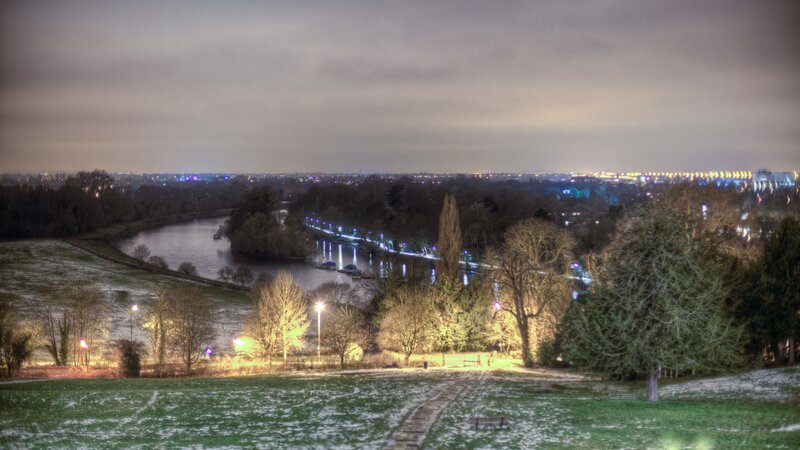 night view of river and park