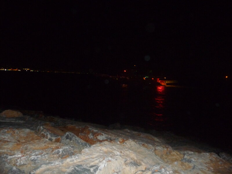 night view of rocky shore