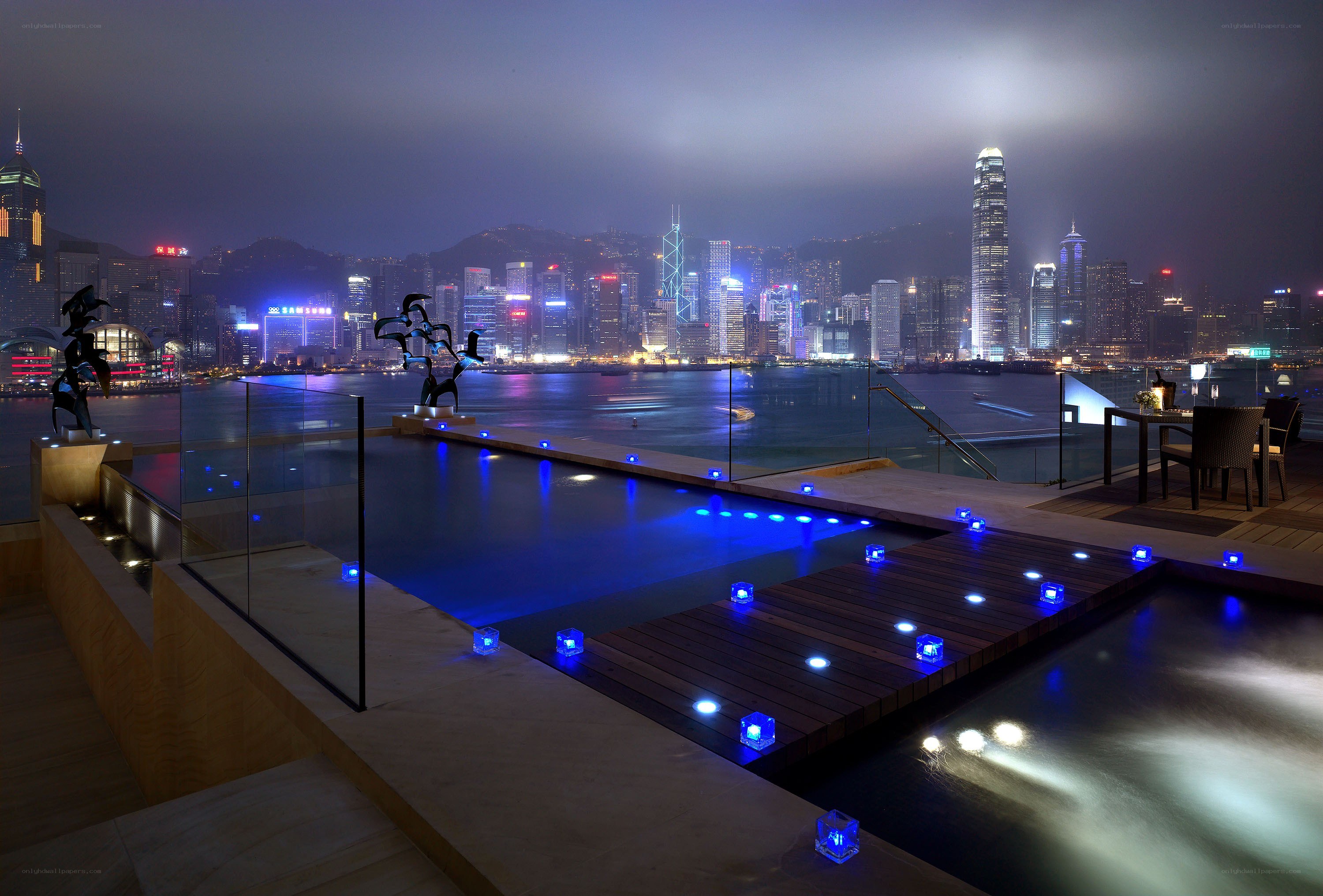 Night view of rooftop pool