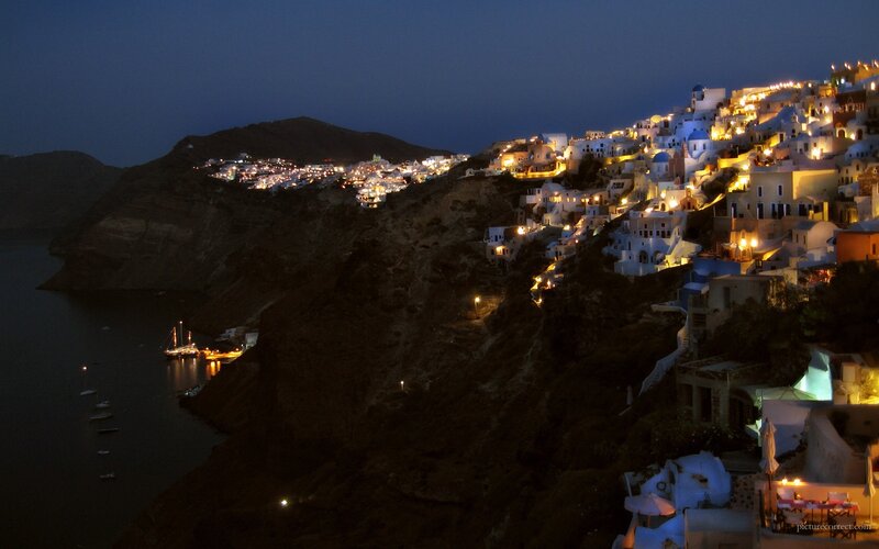 Night view of Santorini village