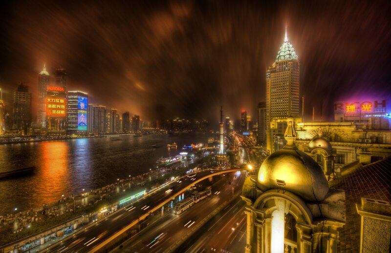 night view of shanghai skyline