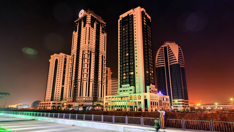 night view of skyscrapers