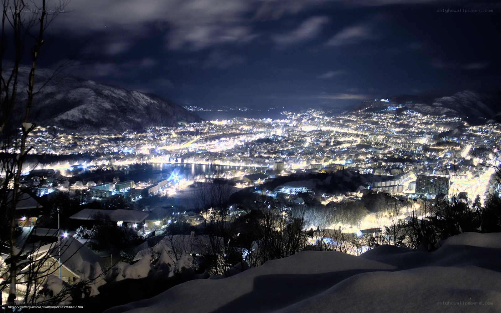 night view of snowy city