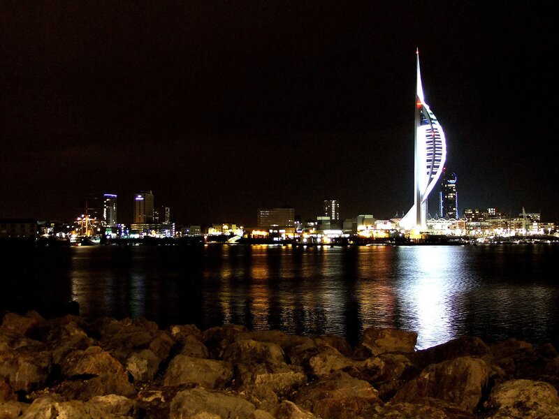 Night view of Spinnaker Tower