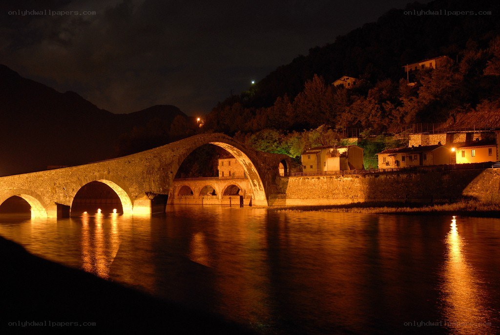 night view of stone bridge