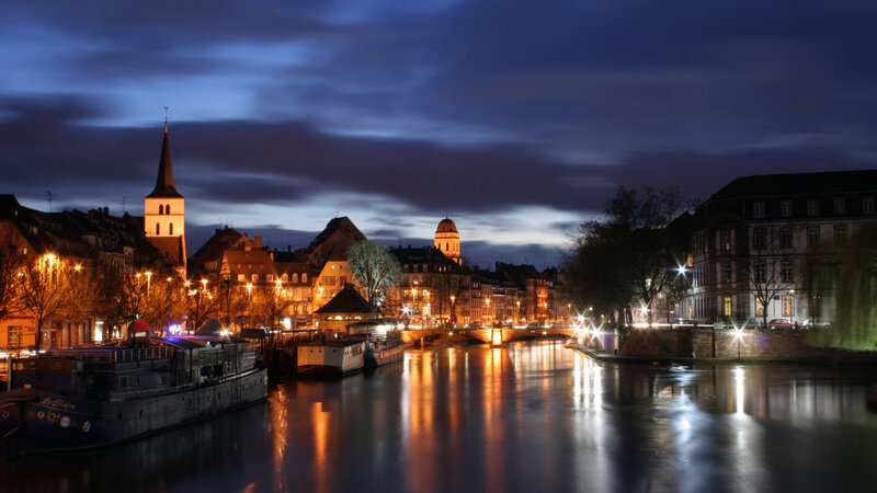 night view of strasbourg river
