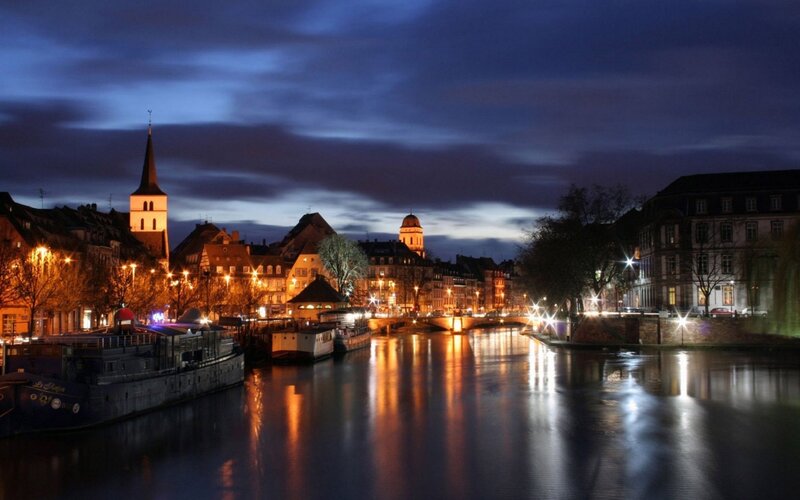 night view of strasbourg river