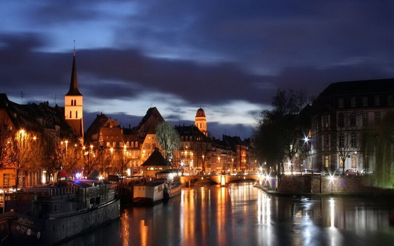 night view of strasbourg river