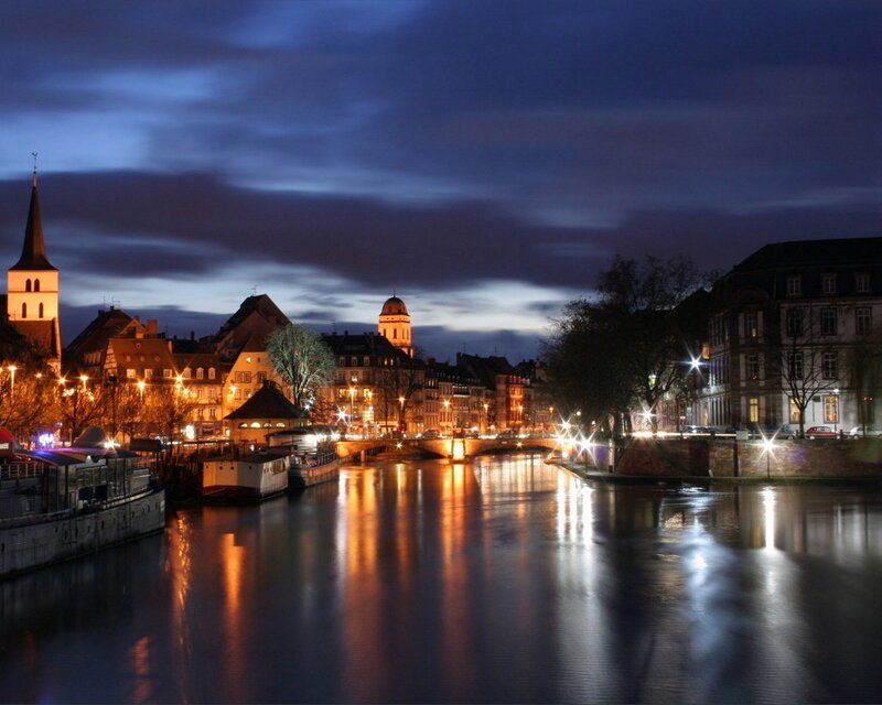 night view of strasbourg river